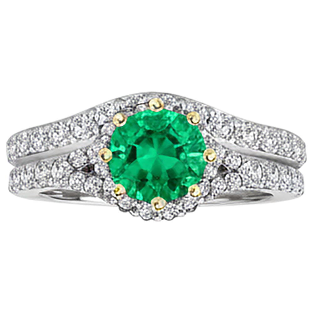 Schmuckstein-Ring Zweifarbiges 14K Gold mit Smaragd – Seitenansicht