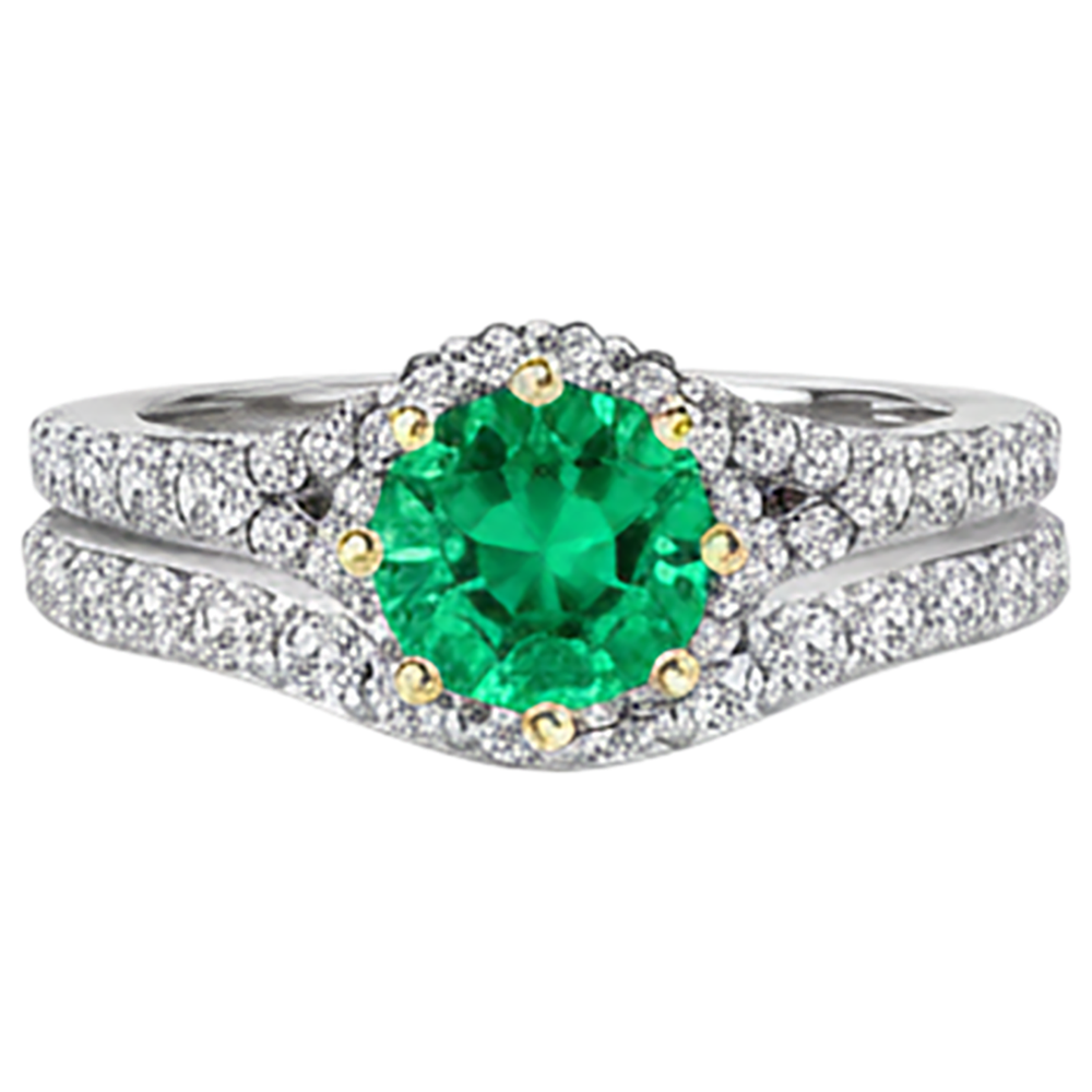 Rund-Brillant Smaragd Ring in Zweifarbiges 14K Gold – Profilansicht