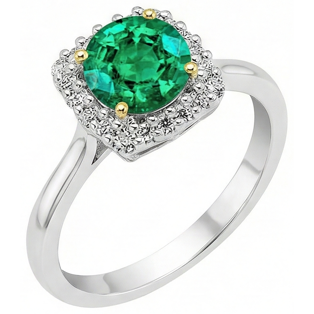 Brillantschliff Kolumbianischer Smaragd Ring in Bicolor 14K Gold – Seitenansicht