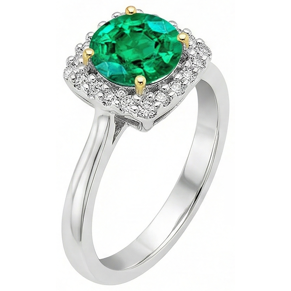 Kolumbianischer Smaragd Edelstein-Ring 2-Karat Bicolor 14K Gold – Schrägansicht