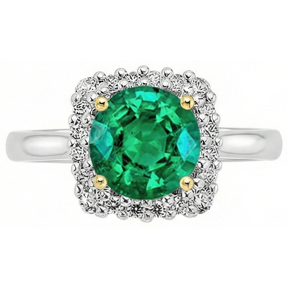 Edelstein-Ring Bicolor 14K Gold mit Kolumbianischer Smaragd – Frontansicht