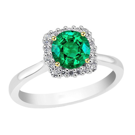 Kolumbianischer Smaragd Brillantschliff Edelstein-Ring in Bicolor 14K Gold – Hauptansicht