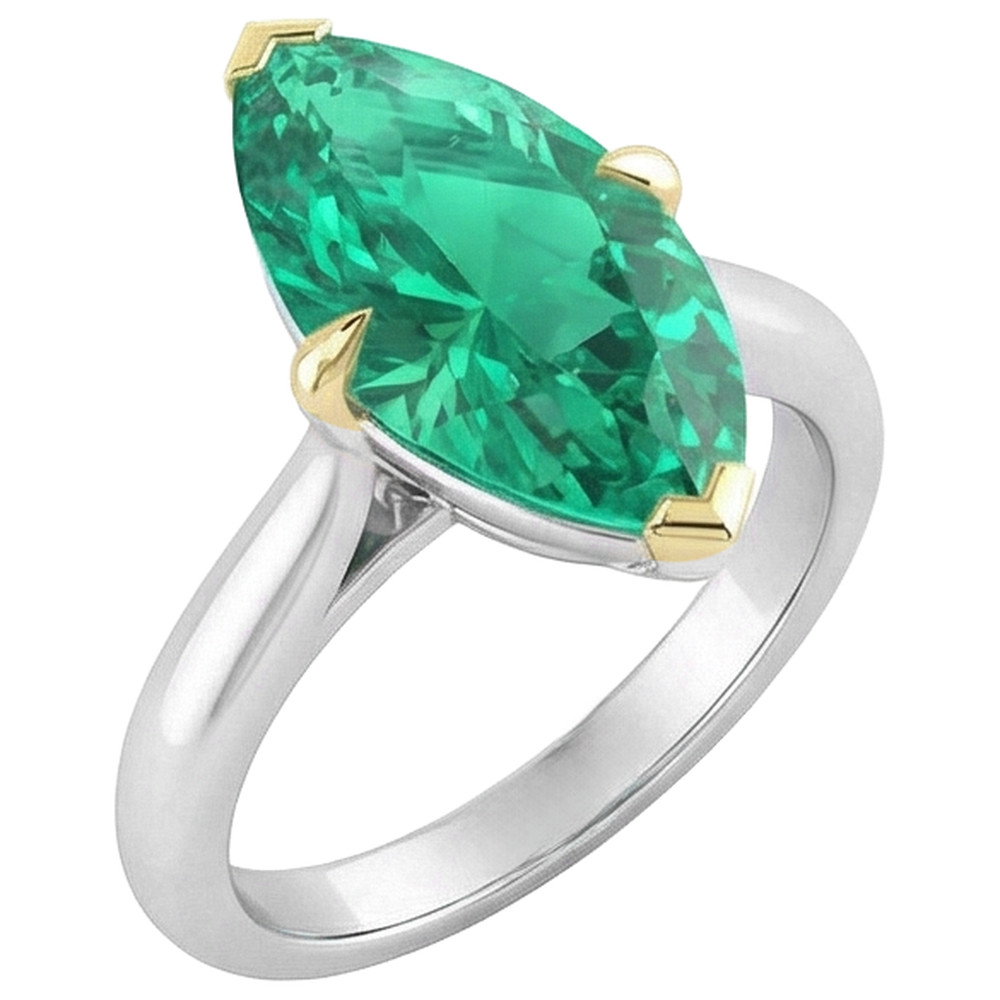 Edler Smaragd Schmuckstein-Ring 3-Karat 14 Karat Zweifarbig Gold – Schrägansicht