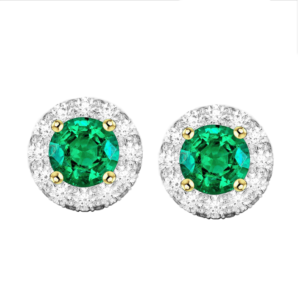 Edler Smaragd Gemstone Earring 2-Karat Zweifarbiges 14K Gold – Hauptansicht