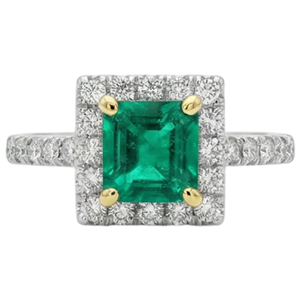 Edler Smaragd Farbstein-Ring 3-Karat 14 Karat Zweifarbig Gold – Frontansicht