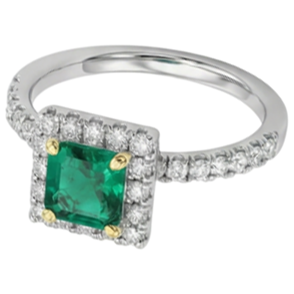 Edler Smaragd Smaragd-Schliff Farbstein-Ring in 14 Karat Zweifarbig Gold – Profilansicht