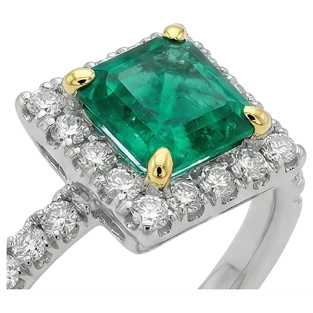 Farbstein-Ring 14 Karat Zweifarbig Gold mit Edler Smaragd – Draufsicht