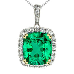 Zweifarbiges 14K Gold GIA-Geprüft Smaragd Stein-Halskette 6 Karat