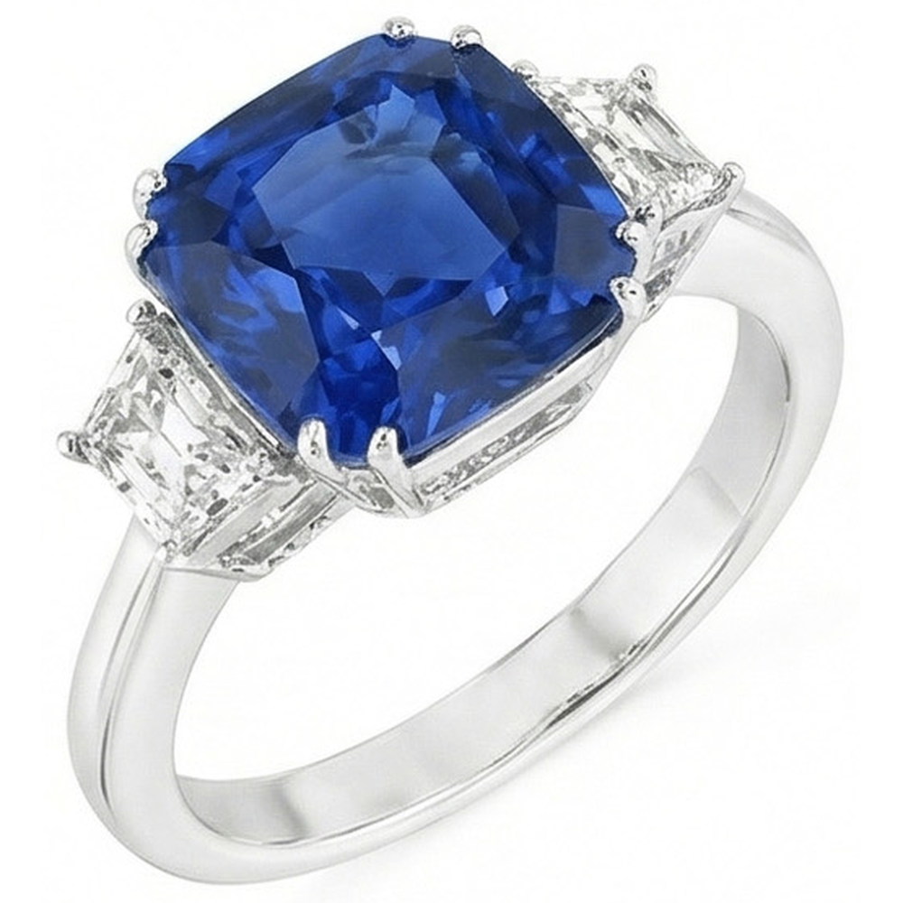 Sri Lanka Blauer Saphir Asscher Diamantring 2 Kt. WG 14K