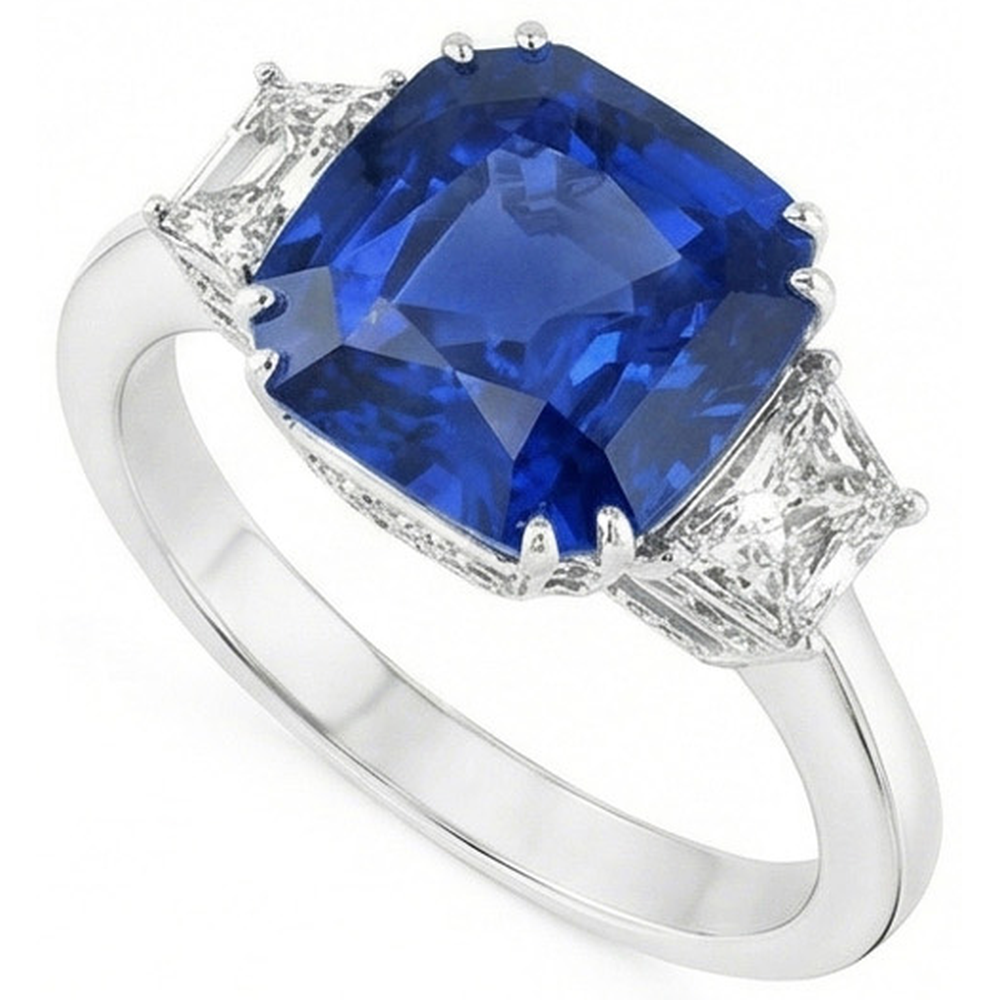 Sri Lanka Blauer Saphir Asscher Diamantring 2 Kt. WG 14K