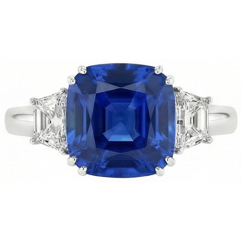 Sri Lanka Blauer Saphir Asscher Diamantring 2 Kt. WG 14K