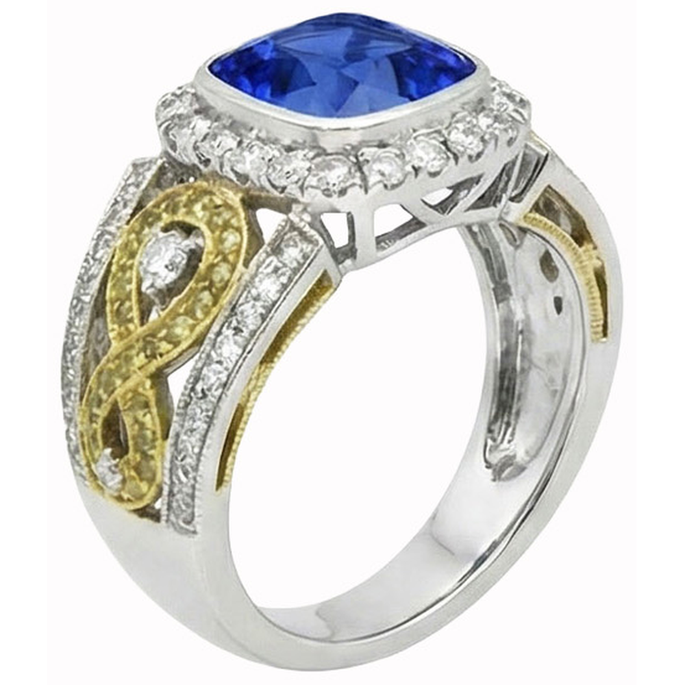 echter cushion saphir 3.25Karat ring Detailansicht