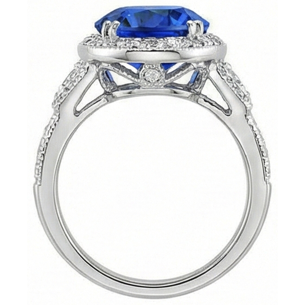 Sri Lanka Blue Sapphire Natürlicher Diamants ( nicht im Labor gezüchtet ) Ring 5,33 Karat Weißgold 14K Neu