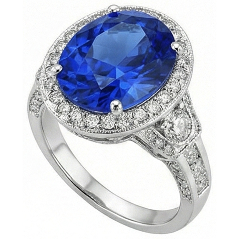 Sri Lanka Blue Sapphire Natürlicher Diamants ( nicht im Labor gezüchtet ) Ring 5,33 Karat Weißgold 14K Neu