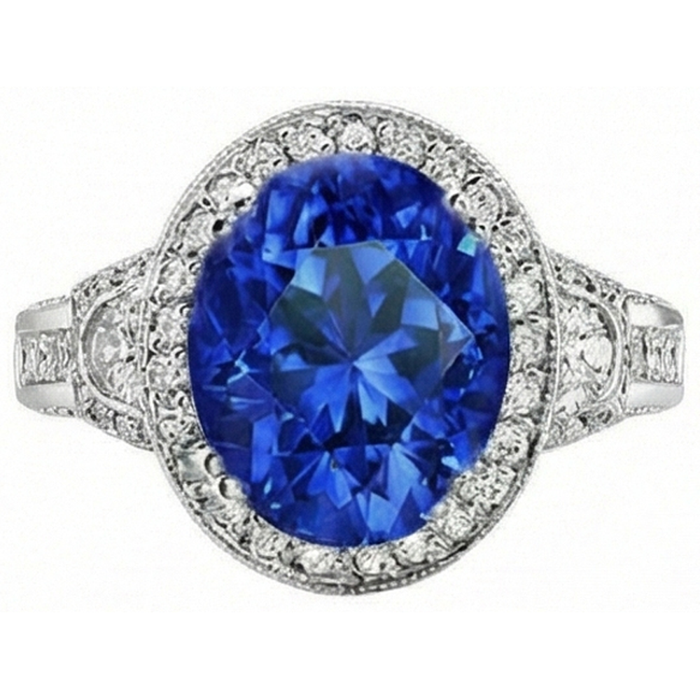 Sri Lanka Blue Sapphire Natürlicher Diamants ( nicht im Labor gezüchtet ) Ring 5,33 Karat Weißgold 14K Neu