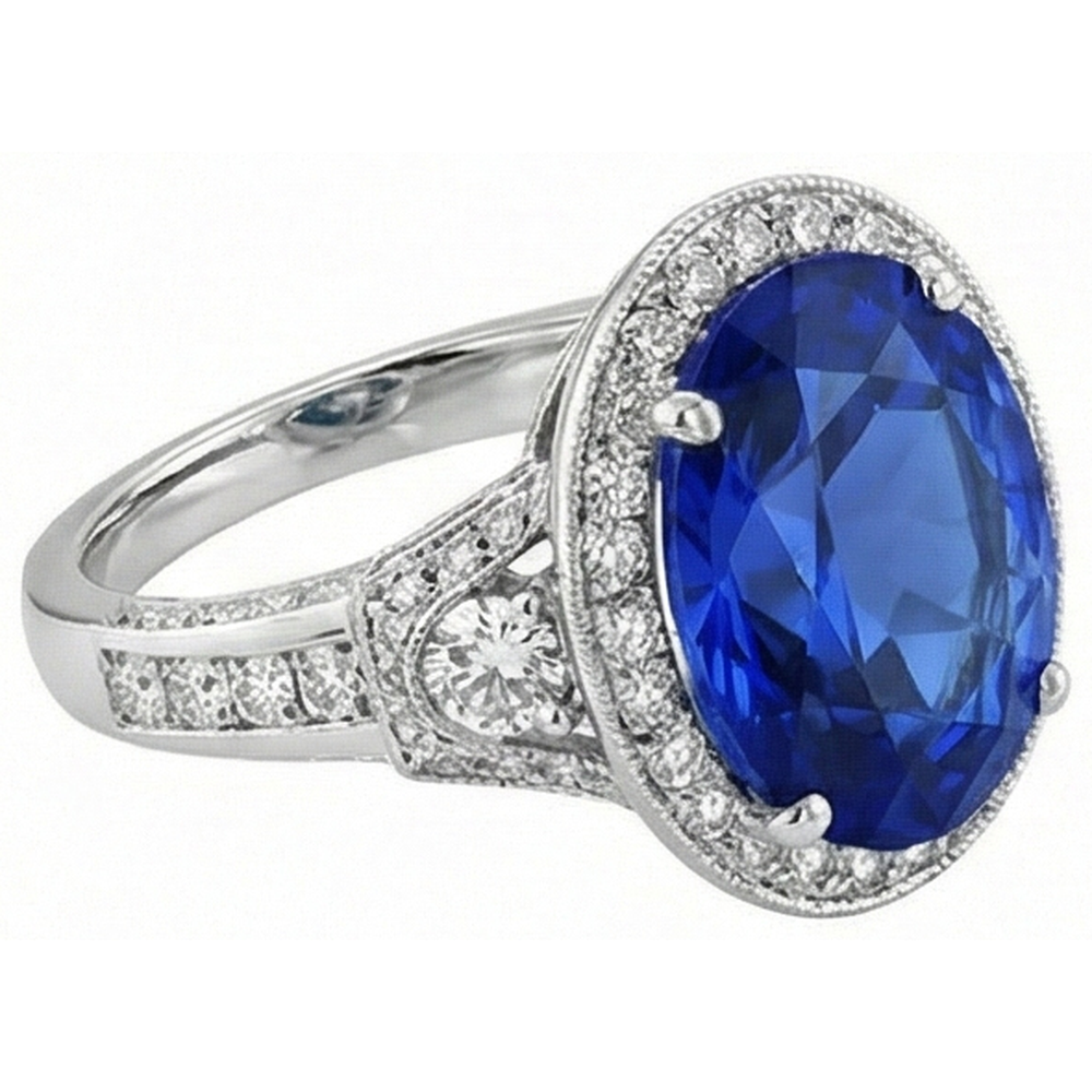 Sri Lanka Blue Sapphire Natürlicher Diamants ( nicht im Labor gezüchtet ) Ring 5,33 Karat Weißgold 14K Neu