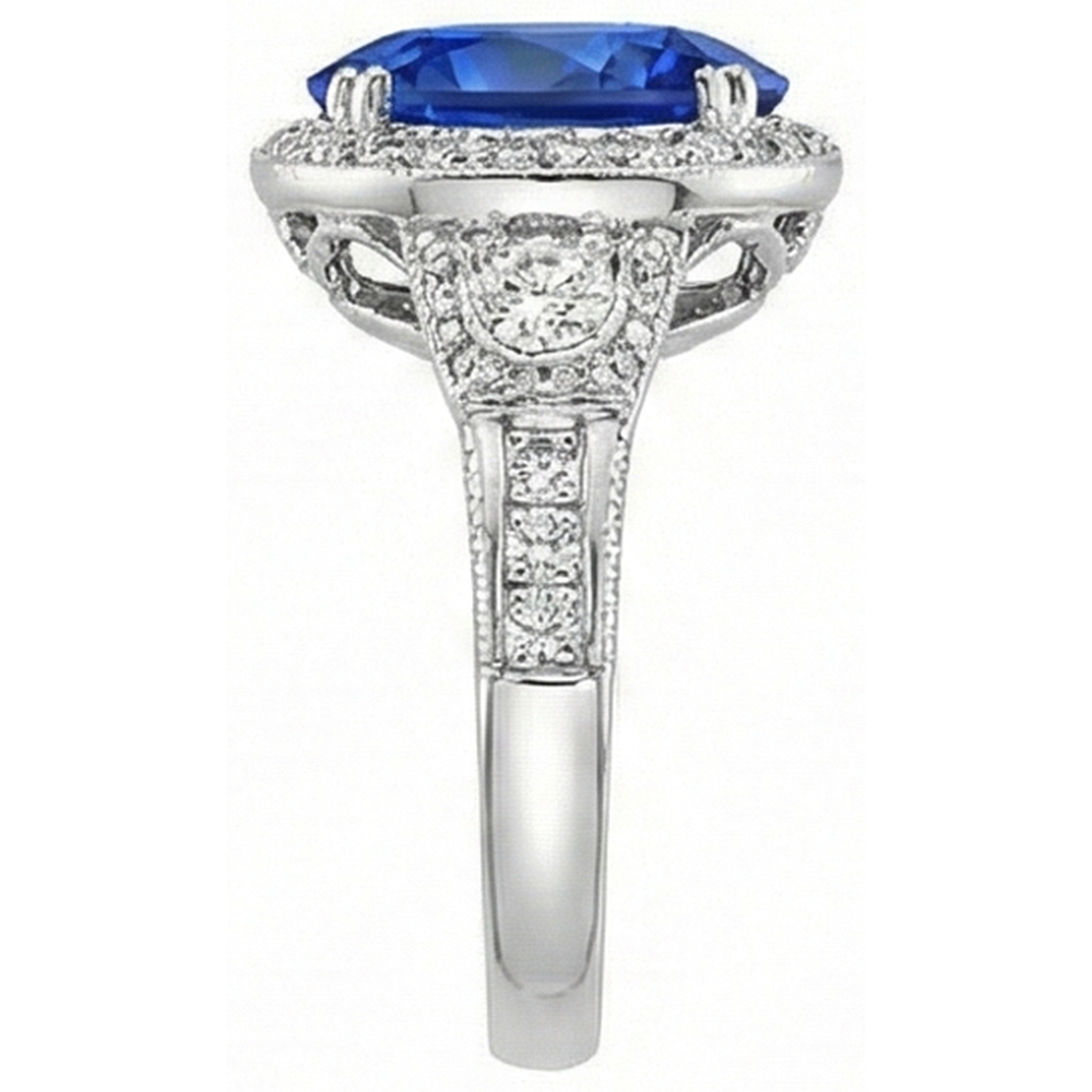 Sri Lanka Blue Sapphire Natürlicher Diamants ( nicht im Labor gezüchtet ) Ring 5,33 Karat Weißgold 14K Neu