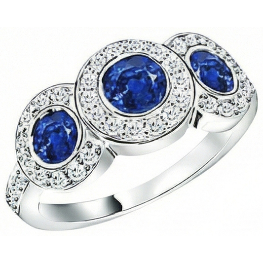 Sri Lanka Saphir Diamanten 4.51 Kt Ring Gold 3-Stein-Stil
