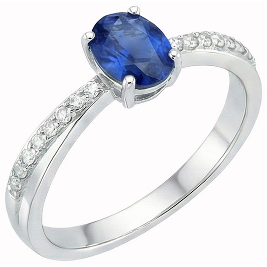 Sri Lanka Saphir Ovalschliff Ring mit runden Diamanten 2.30 Ct