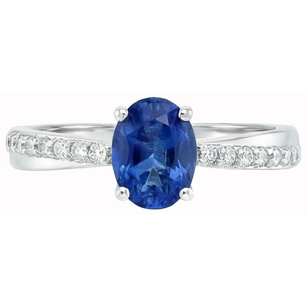 Sri Lanka Saphir Ovalschliff Ring mit runden Diamanten 2.30 Ct