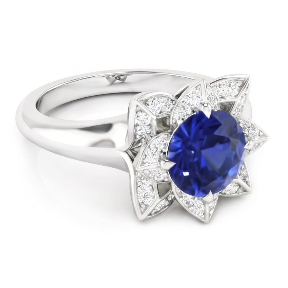 Sri Lanka Saphir & Diamant Ehering 2,50 Karat Weißgold 14K