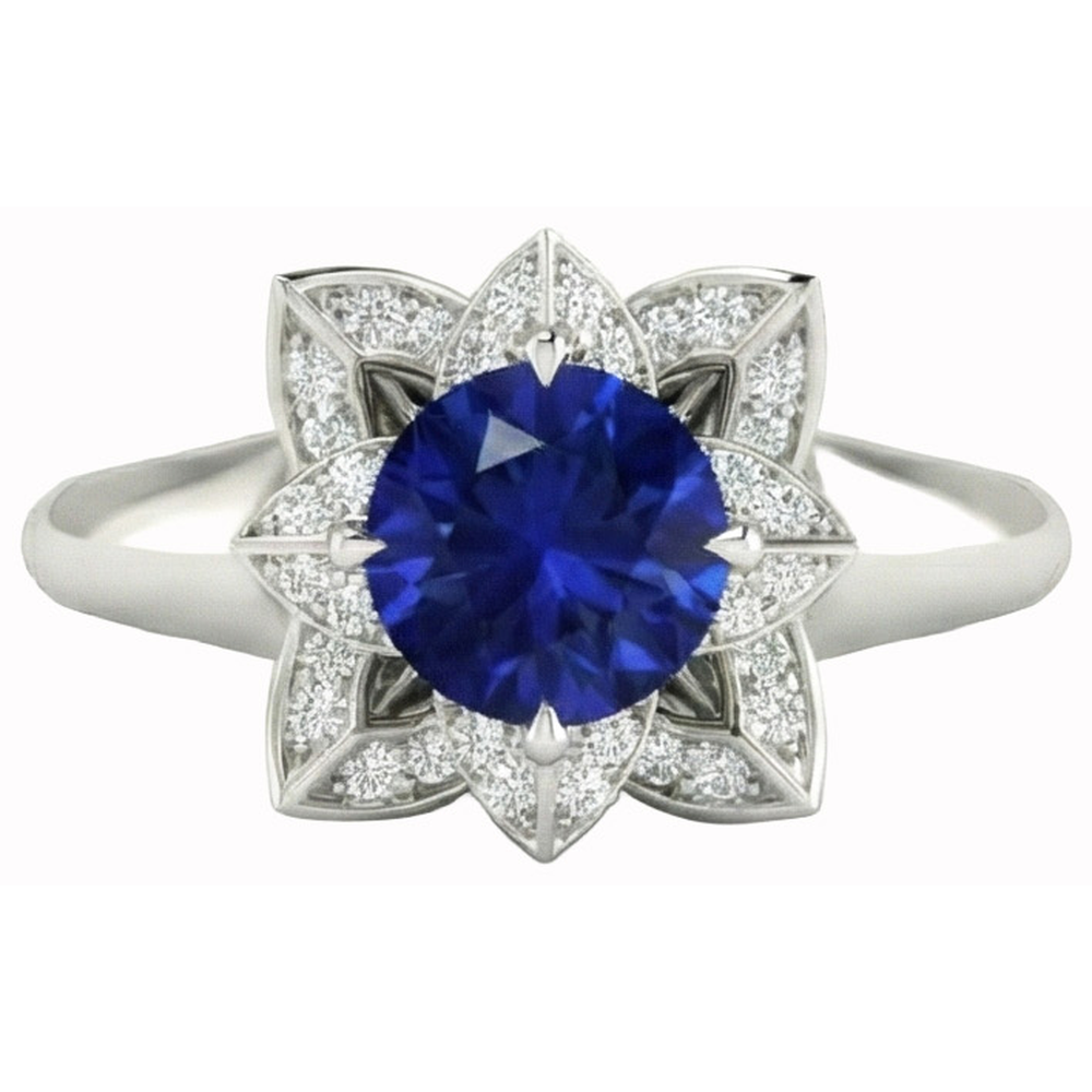 Sri Lanka Saphir & Diamant Ehering 2,50 Karat Weißgold 14K