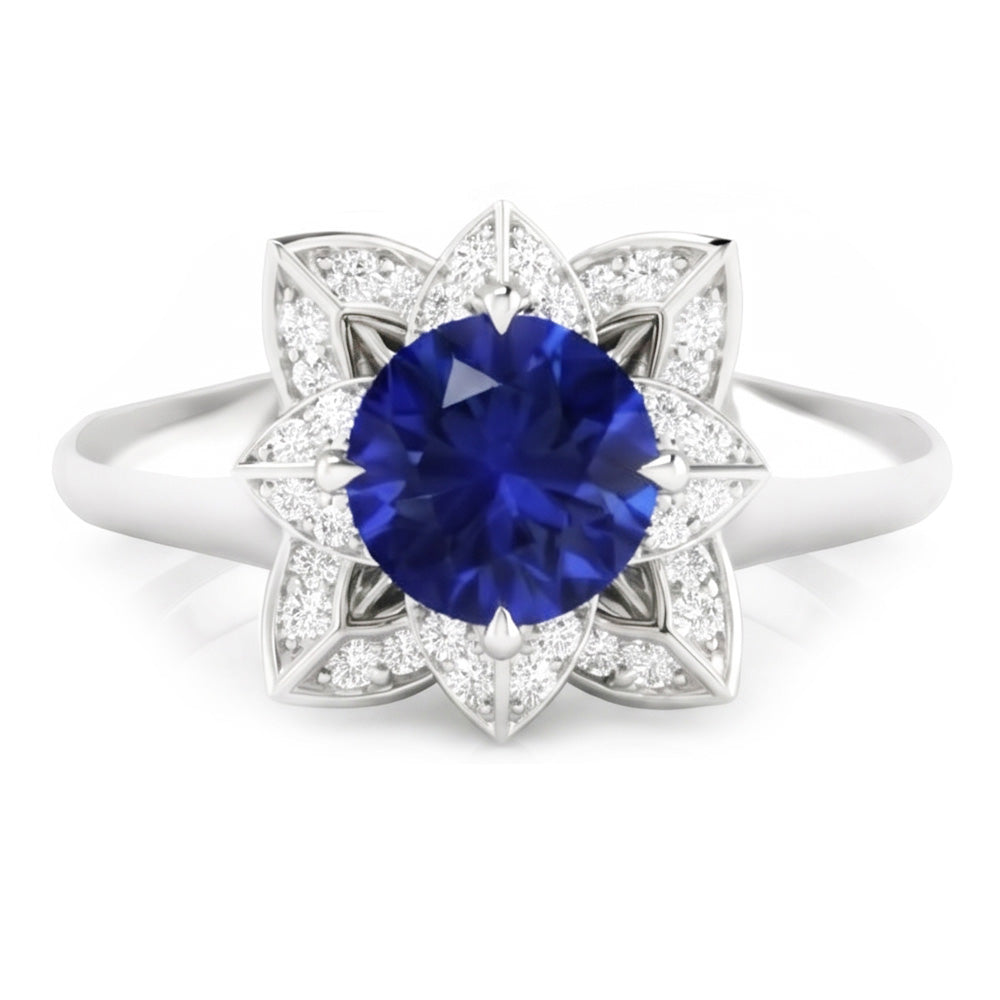 Sri Lanka Saphir & Diamant Ehering 2,50 Karat Weißgold 14K
