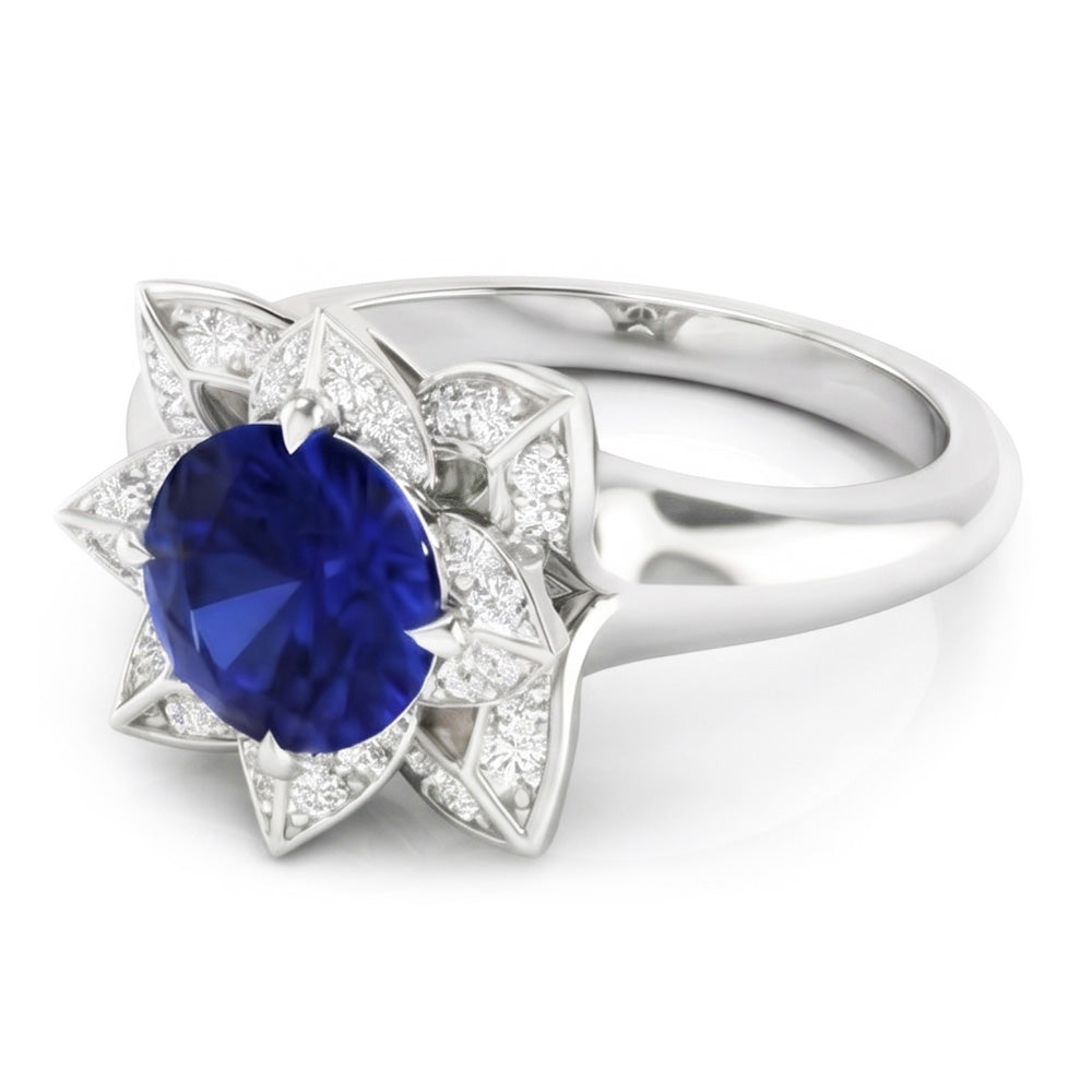 Sri Lanka Saphir & Diamant Ehering 2,50 Karat Weißgold 14K