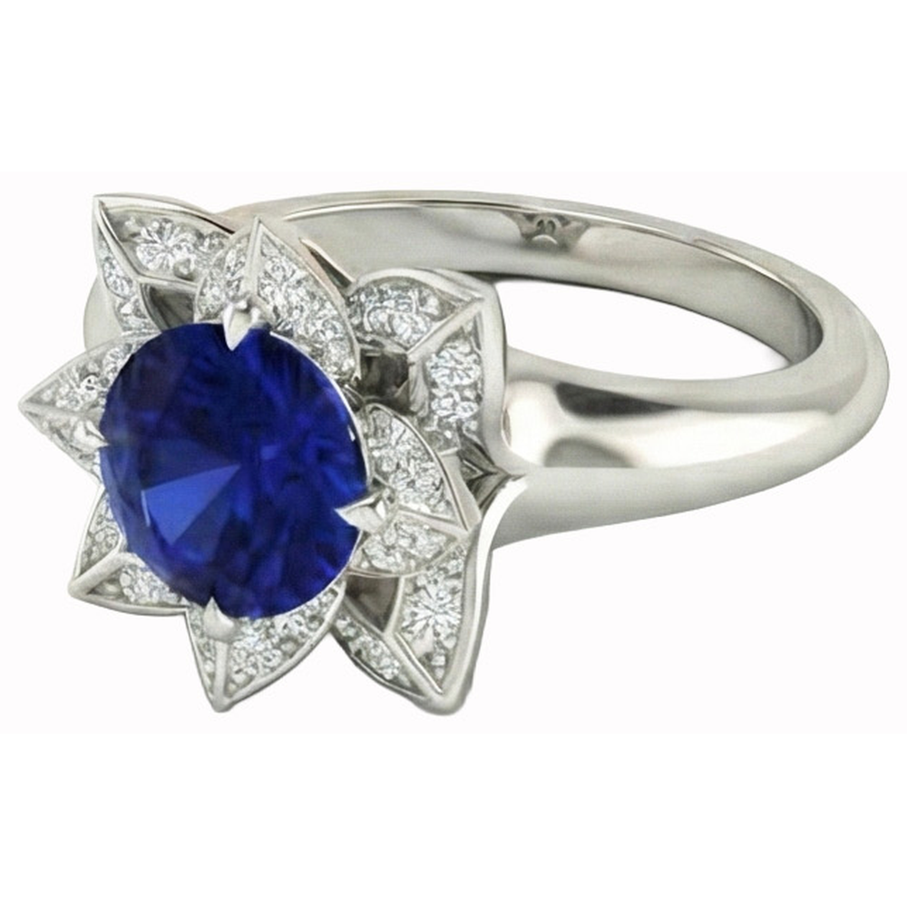 Sri Lanka Saphir & Diamant Ehering 2,50 Karat Weißgold 14K