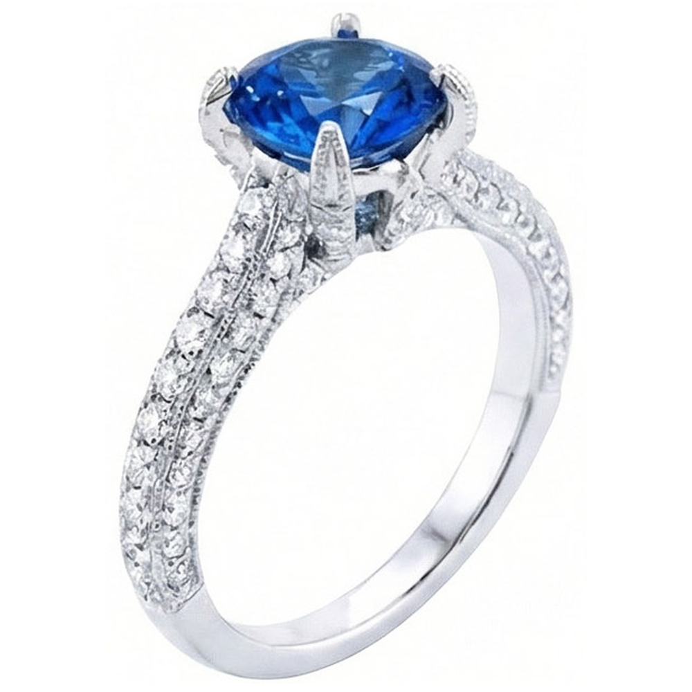 Sri Lanka Saphir mit Diamanten Rundschliff Ring 4.50 Ct