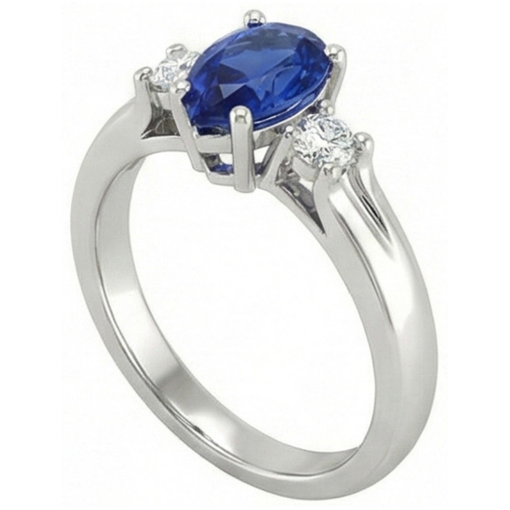 Sri Lanka Saphir und Diamanten 3 Steine Ring 1.70 Karat Gold 14K