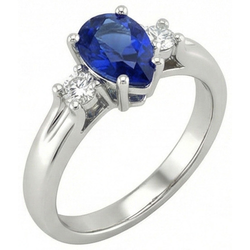 Sri Lanka Saphir und Diamanten 3 Steine Ring 1.70 Karat Gold 14K