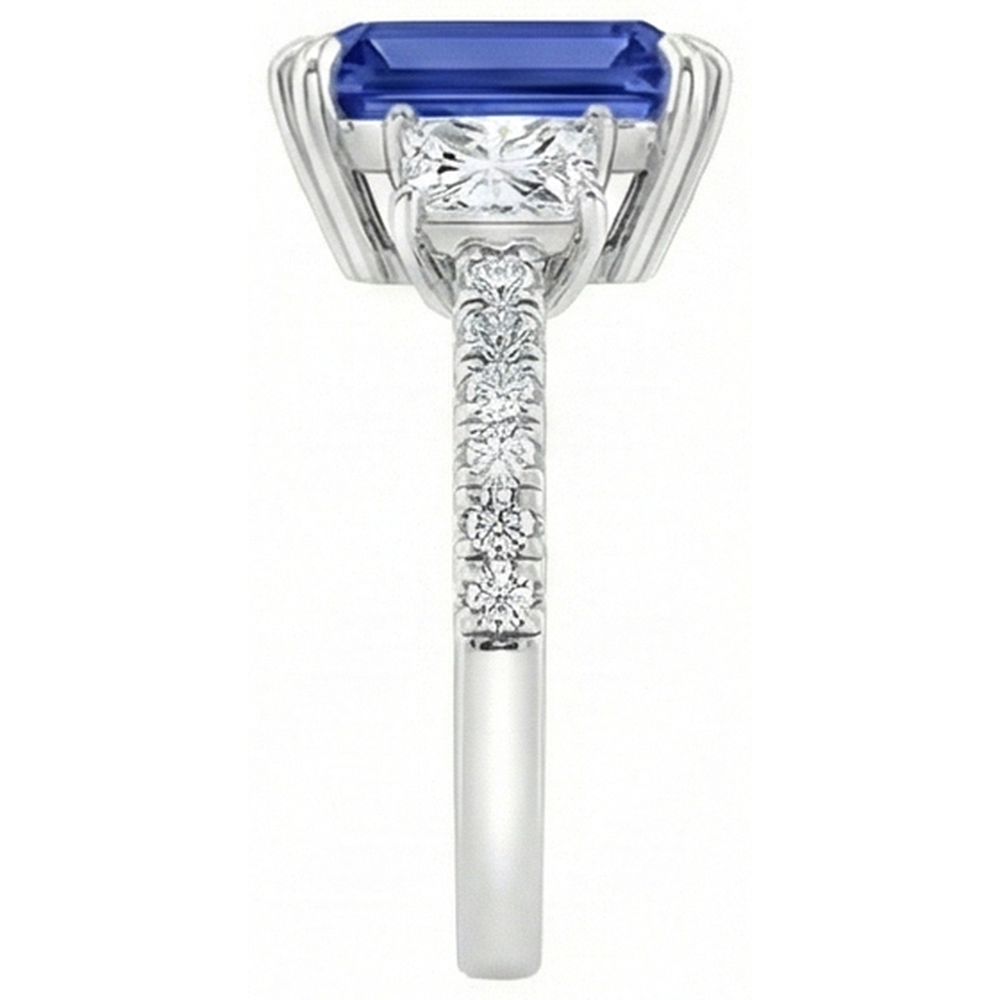 Sri Lanka Saphirring mit 3 Steinen und Trapezen 11,50 Karat