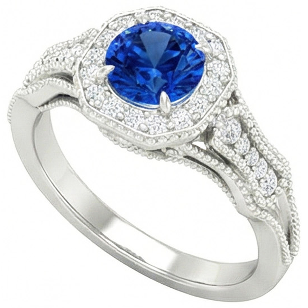 Sri Lankan Saphir Diamanten 2 Karat Jubiläumsring Weißgold 14K Neu