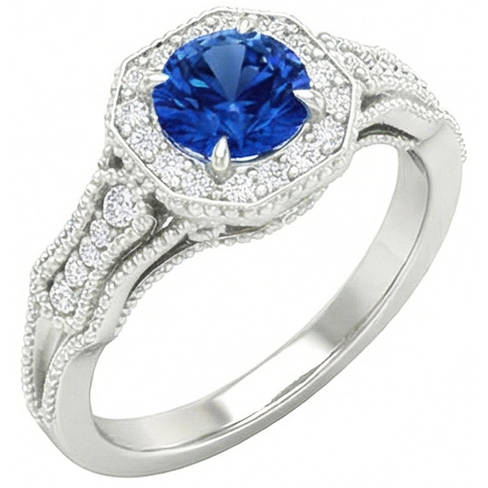Sri Lankan Saphir Diamanten 2 Karat Jubiläumsring Weißgold 14K Neu