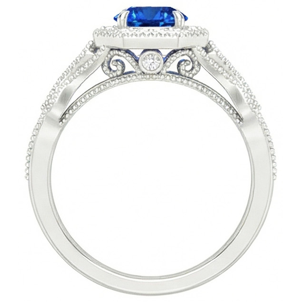 Sri Lankan Saphir Diamanten 2 Karat Jubiläumsring Weißgold 14K Neu
