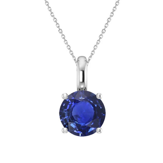 Royalblauer Saphir Brillantschliff Edelstein-Anhänger in 14K Weißgold – Hauptansicht