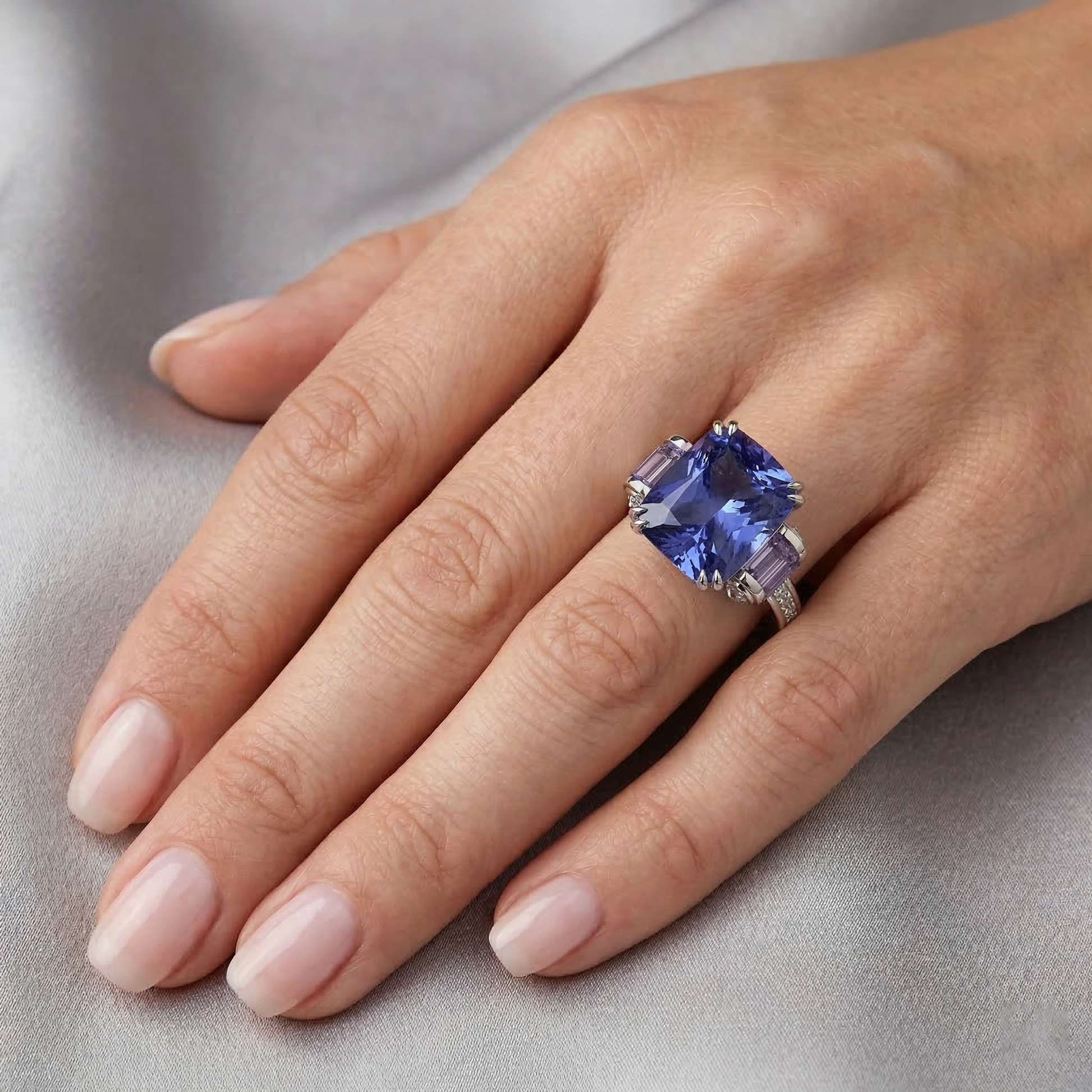 echter baguette amethyst 8Karat ring mit Diamantbesatz