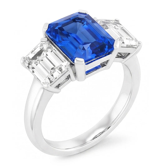 Strahlender Natürlicher Diamants ( nicht im Labor gezüchtet )chmuck 3 Karat Drei Stein Blauer Saphir Ring