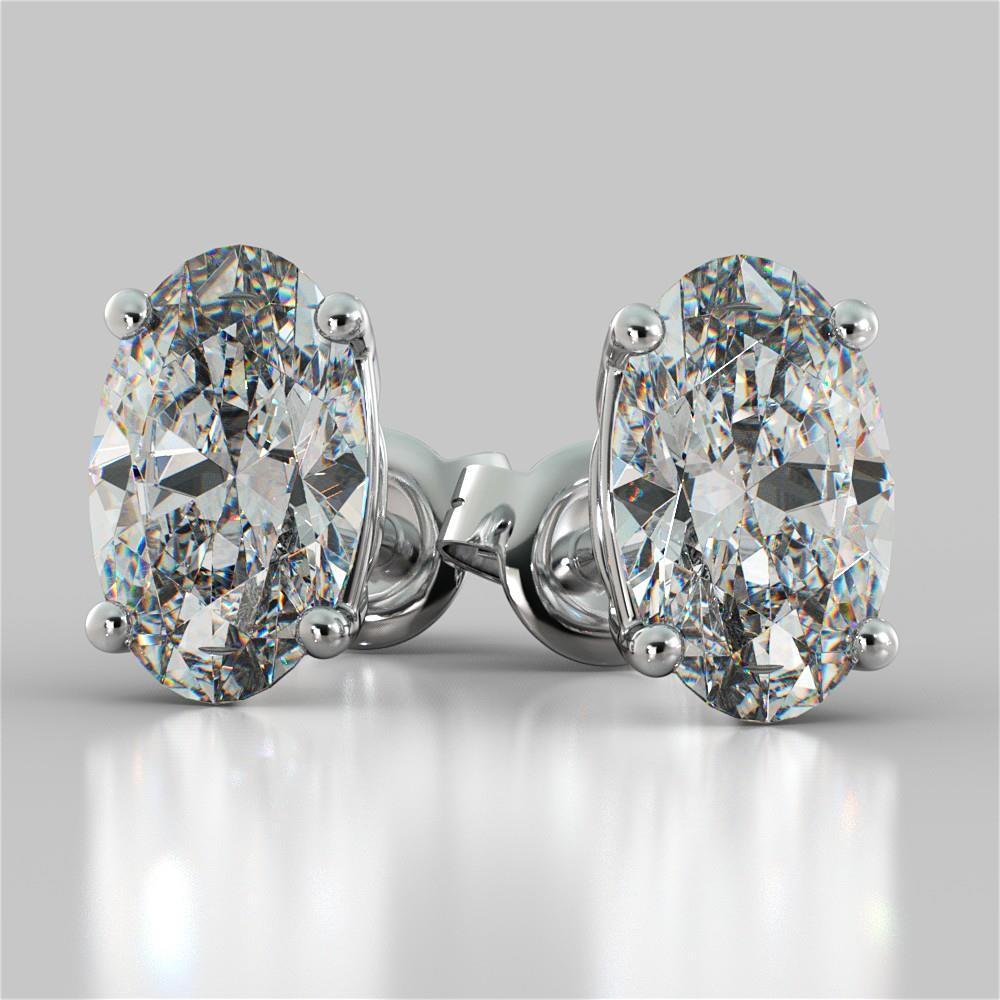 Stud Women Natürliche Diamant Earrings 2 Carats White Gold Prong Set Oval Cut