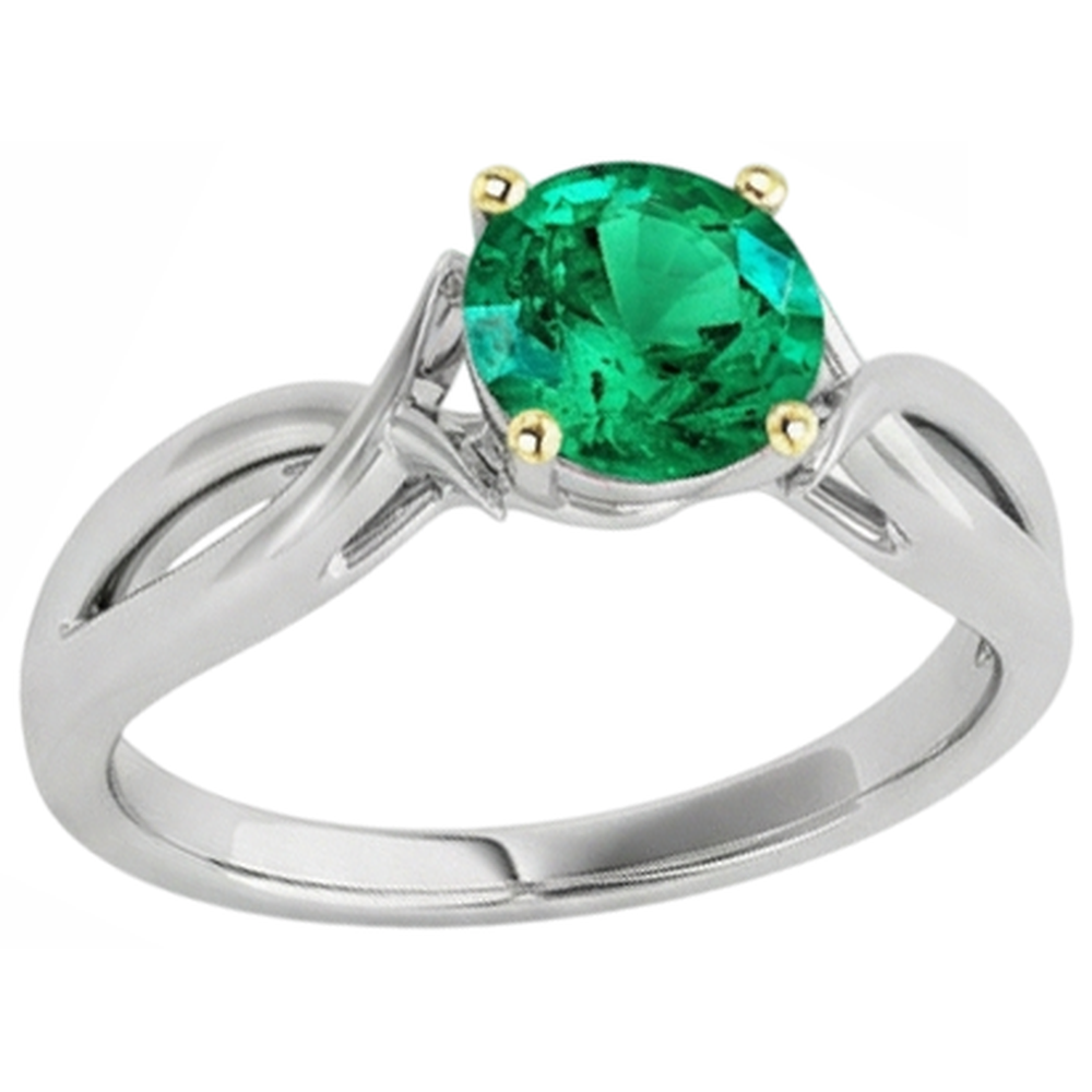 Smaragd Schmuckstein-Ring 2-Karat Bicolor 14K Gold – Schrägansicht