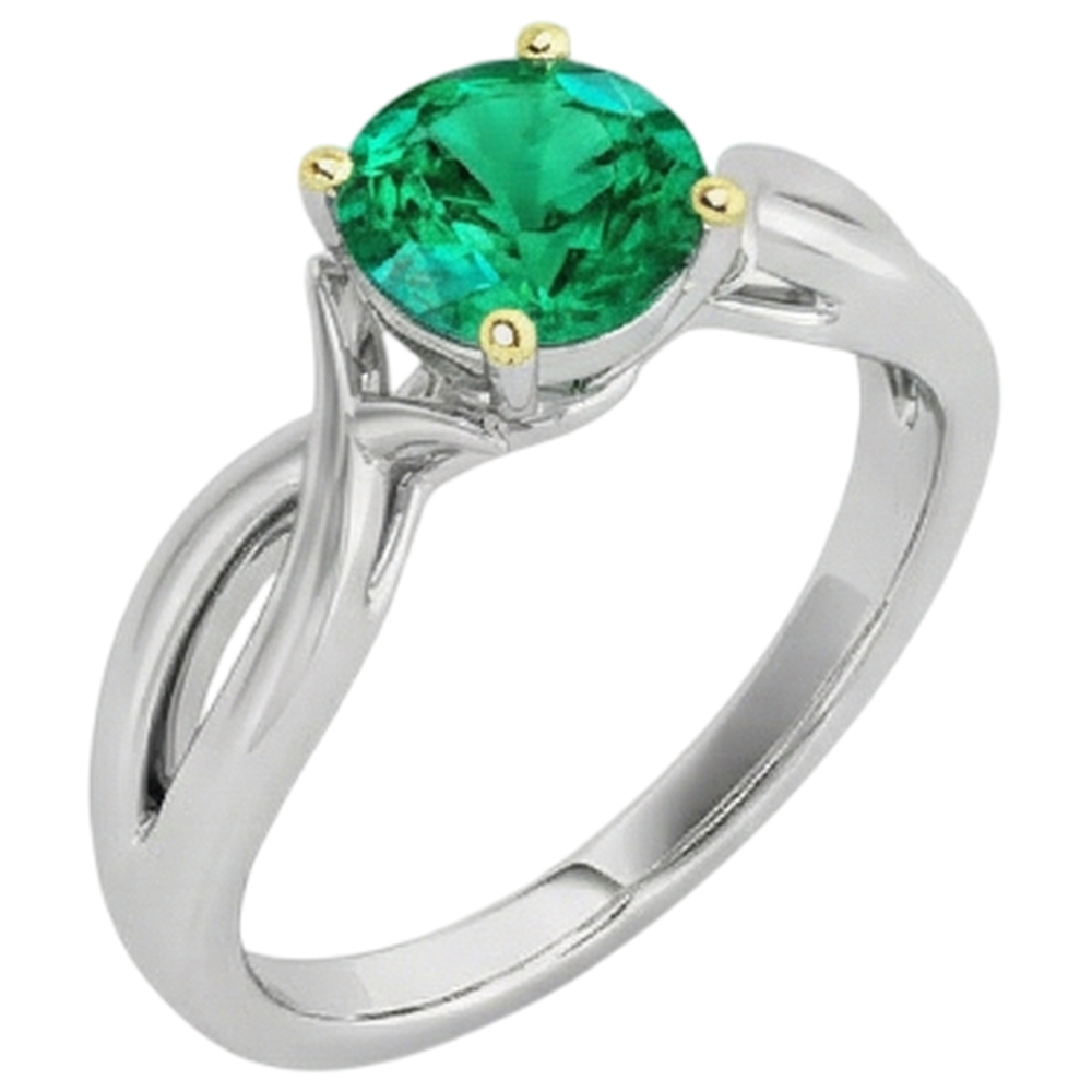 Smaragd Schmuckstein-Ring 2-Karat Bicolor 14K Gold – Frontansicht
