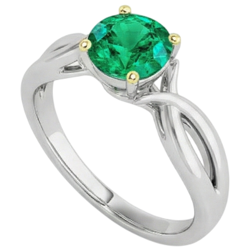 Smaragd Schmuckstein-Ring 2-Karat Bicolor 14K Gold – Profilansicht