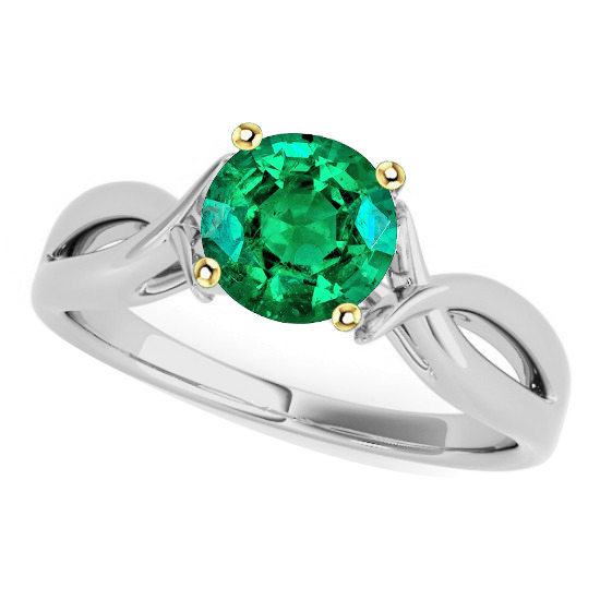 Smaragd Brillantschliff Schmuckstein-Ring in Bicolor 14K Gold – Hauptansicht