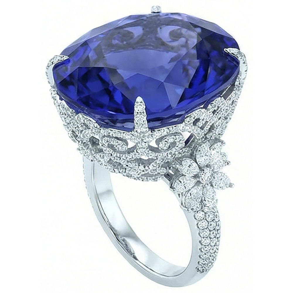 echter round tansanit 15Karat ring Detailansicht