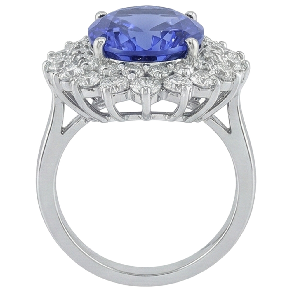 echter oval tansanit 6.75Karat ring mit Diamantbesatz