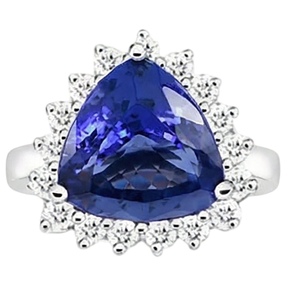 Tansanit & Runde Diamanten 4.60 Karat Ring Weißgold 14K