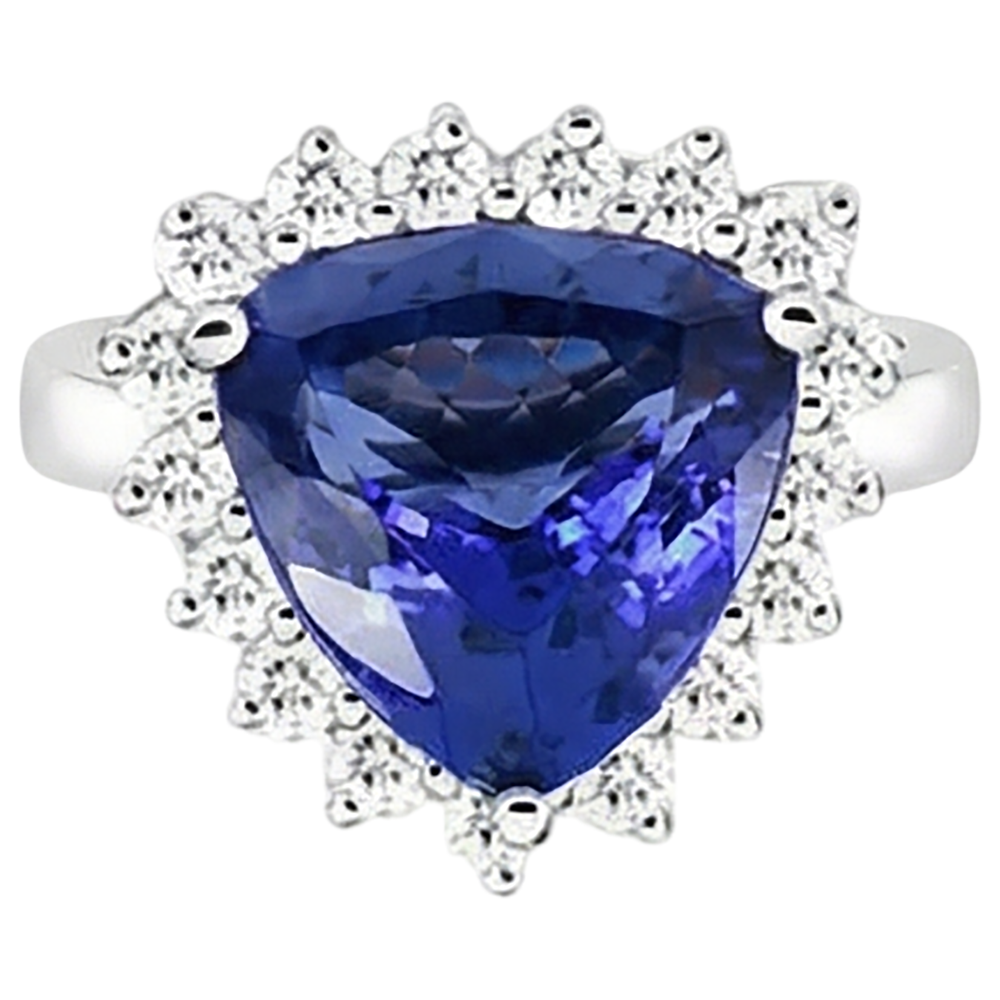 Tansanit & Runde Diamanten 4.60 Karat Ring Weißgold 14K