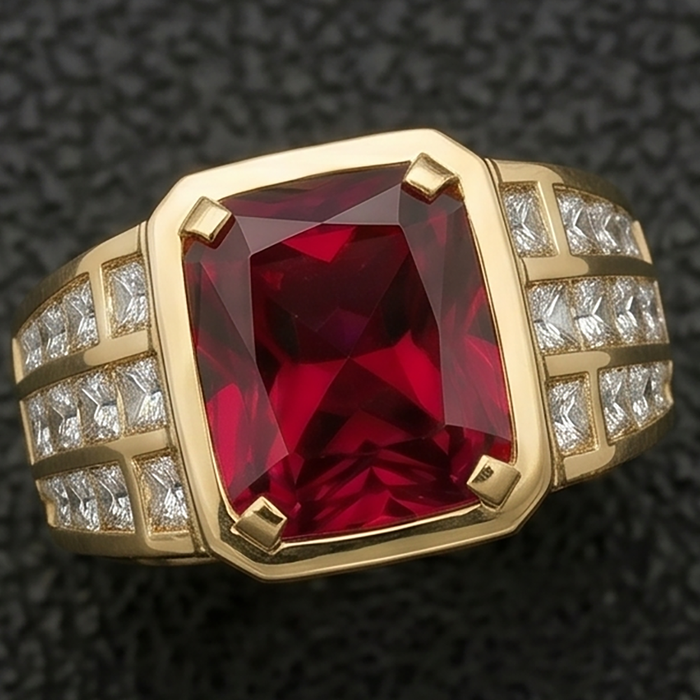 Taubenblut-Rubin im Radiant-Schliff Männer-Ring 11,00 Karat
