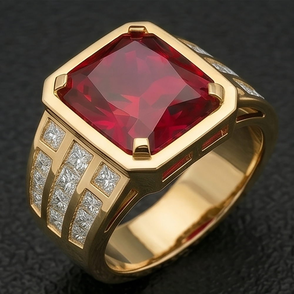 Taubenblut-Rubin im Radiant-Schliff Männer-Ring 11,00 Karat